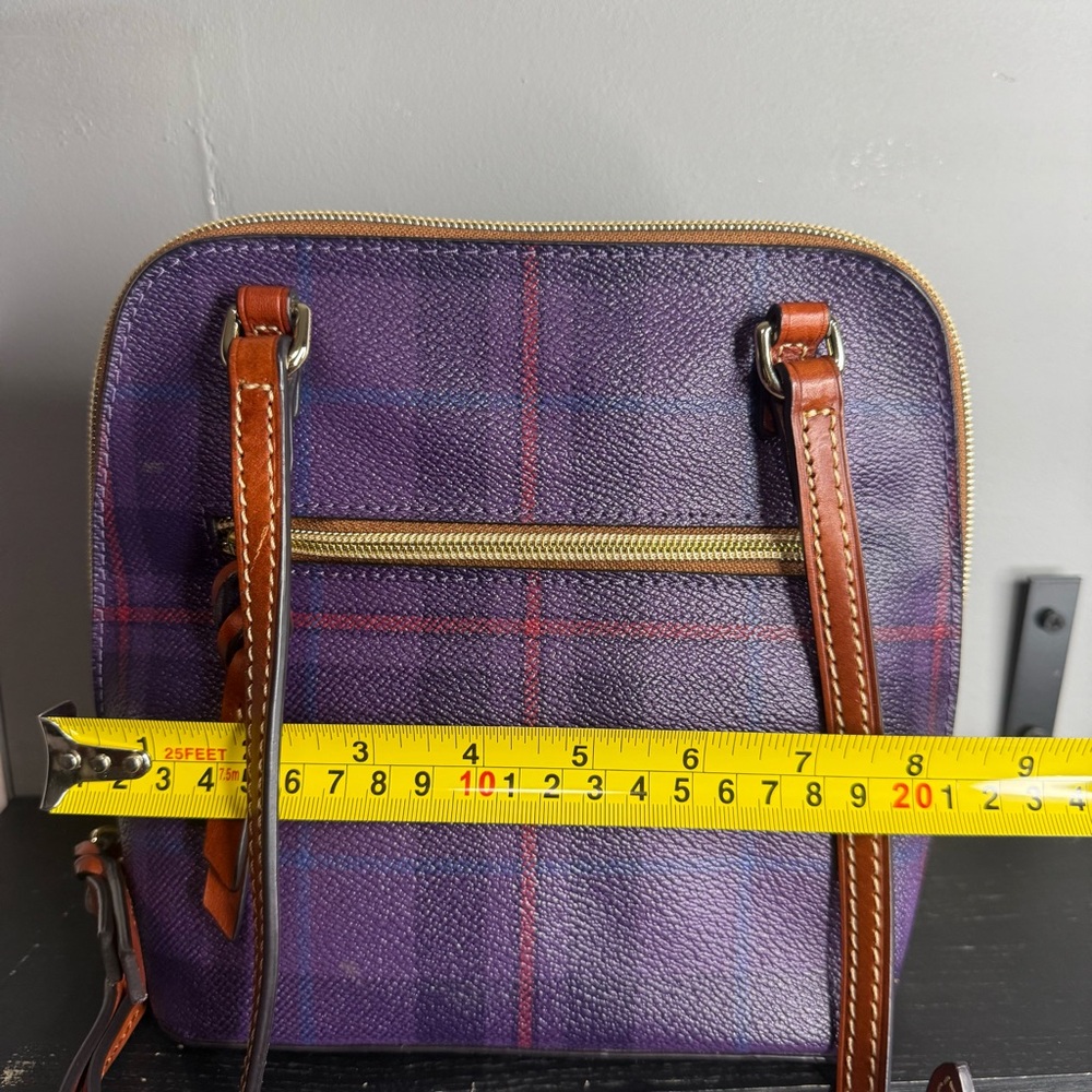 Dooney & Bourke Purple Plaid Crossbody with Brown Leather Trim - Picture 8 of 9